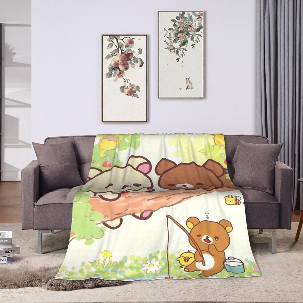 Rilakkumas and Friends Flannel Blanket Winter Super Warm Throw Blanket for Girls Boys Couch Bed Novelty Bedspread Sofa Bed Cover