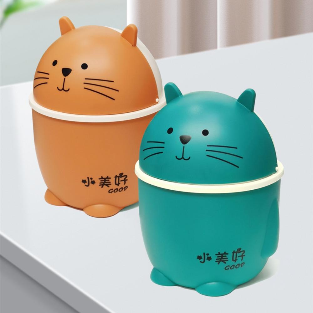 Kawaii Cartoon Cat Trash Can Portable Garbage Storage Bin Paper Basket Desktop Waste Box  Bedroom