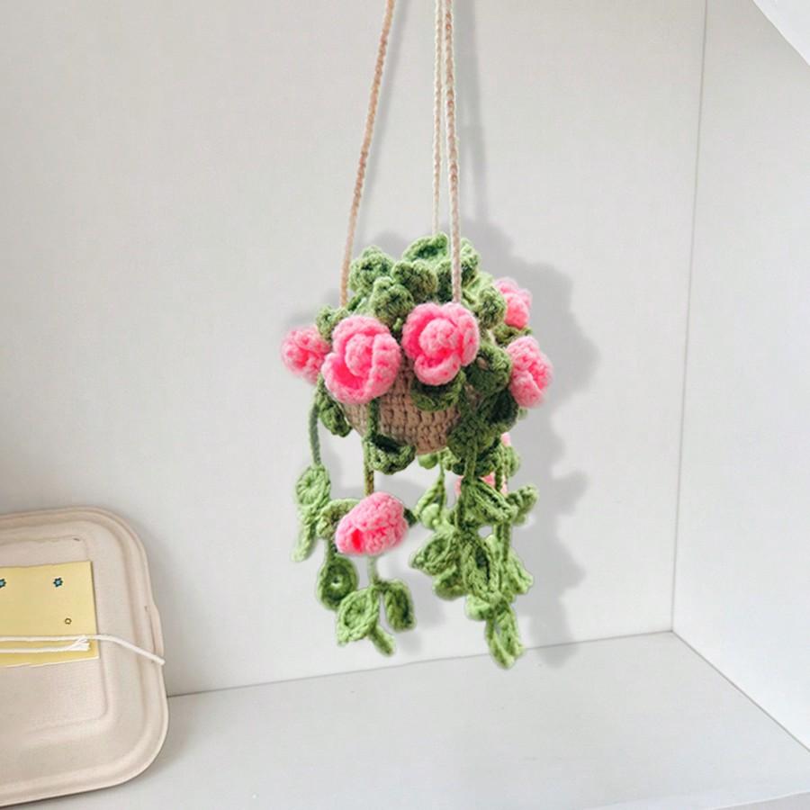 1 szt. Urocza roślina na lusterko wsteczne/do dekoracji pokoju, ręcznie robiony dodatek do zawieszenia na lusterko samochodowe w stylu boho, odpowiedni dla kobiet i dziewcząt, dekoracja wnętrza samochodu