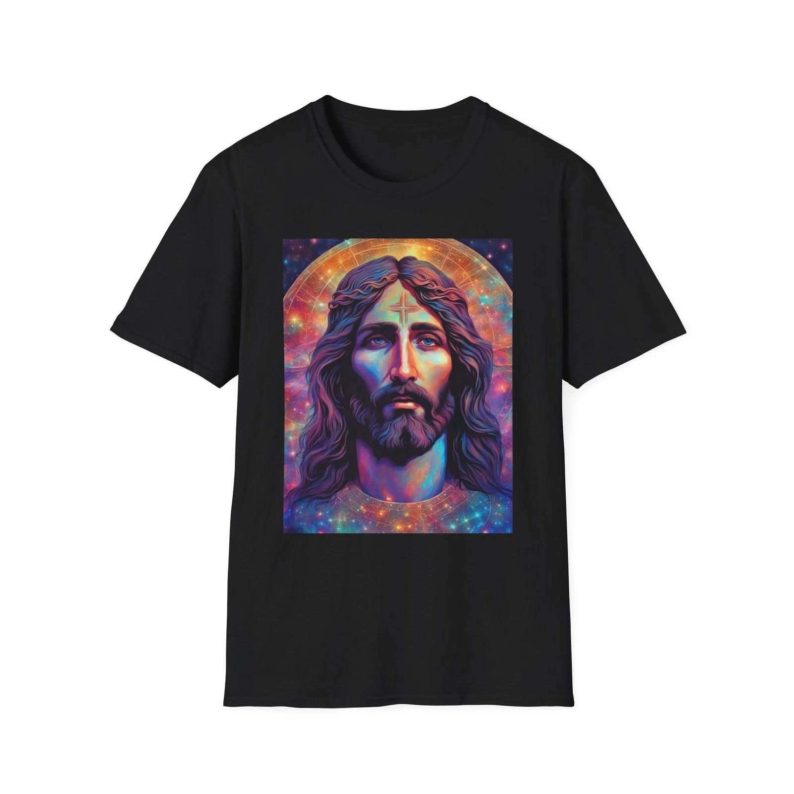 Jesus Christ Cosmic Rainbow Portrait T-Shirt Christian Gift Tee S