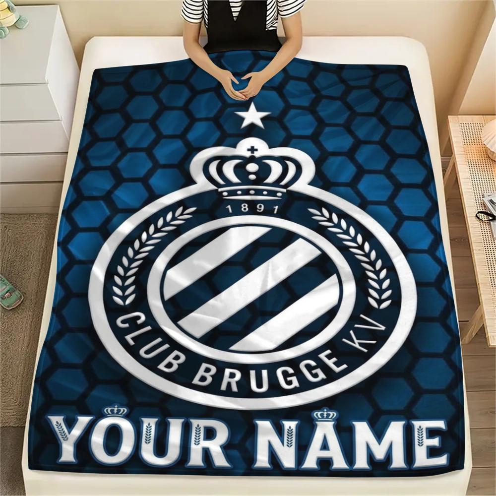 1PC Custom Name Club Brugge Kv Patterned Flannel Blanket Suitable For All Seasons for Home Decor Warmth and Comfort Gifts Holiday Present