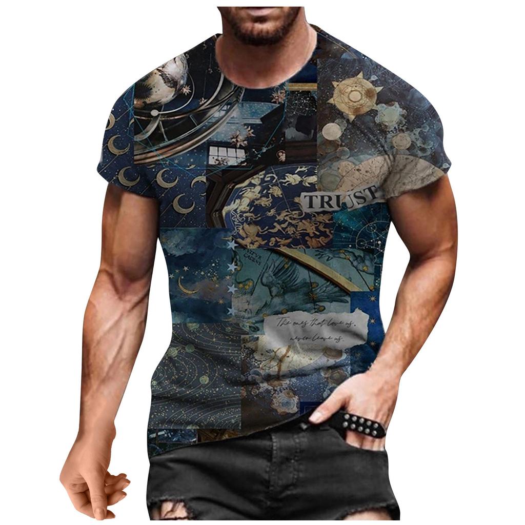 Heren Zomer Casual Bedrukt Korte Mouw Ronde Hals Top T-shirt Blouse