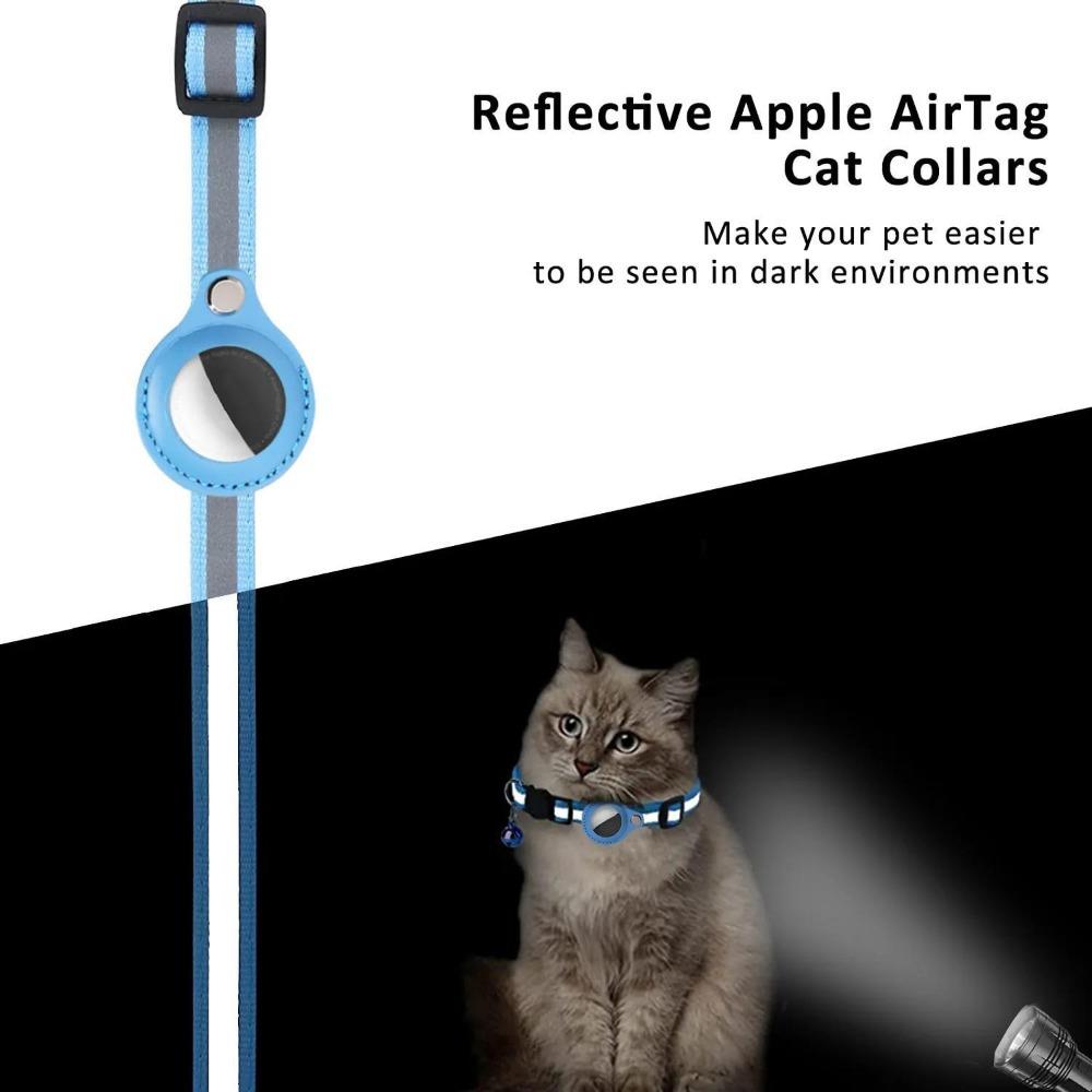 Cat AirTag Holder Halsbånd Breakaway Refleksstrimler Justerbar kattungehalsbånd Vanntett Cat Bell Collar Pet Air Tag Case