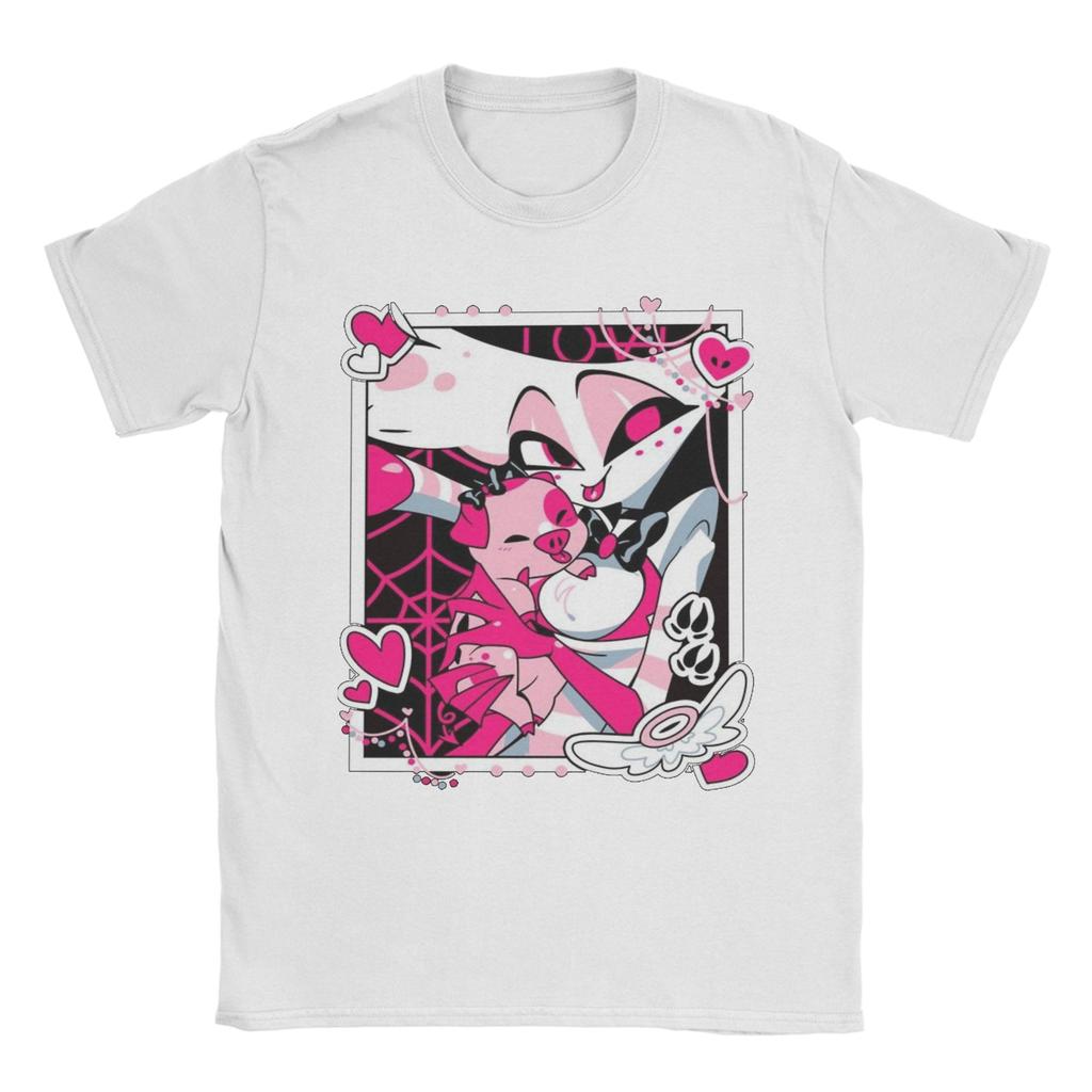 Angel Dusts and Fat Nugget Selfie Hazbins Hotels T Shirt Men Cotton Casual T-Shirt Crewneck  Tee Shirt Short Sleeve Tops Gift