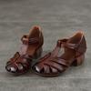 Johnature Genuine Leather Retro Round Toe Middle Heel Sandals Versatile Comfortable Thick Heel Women's Shoes