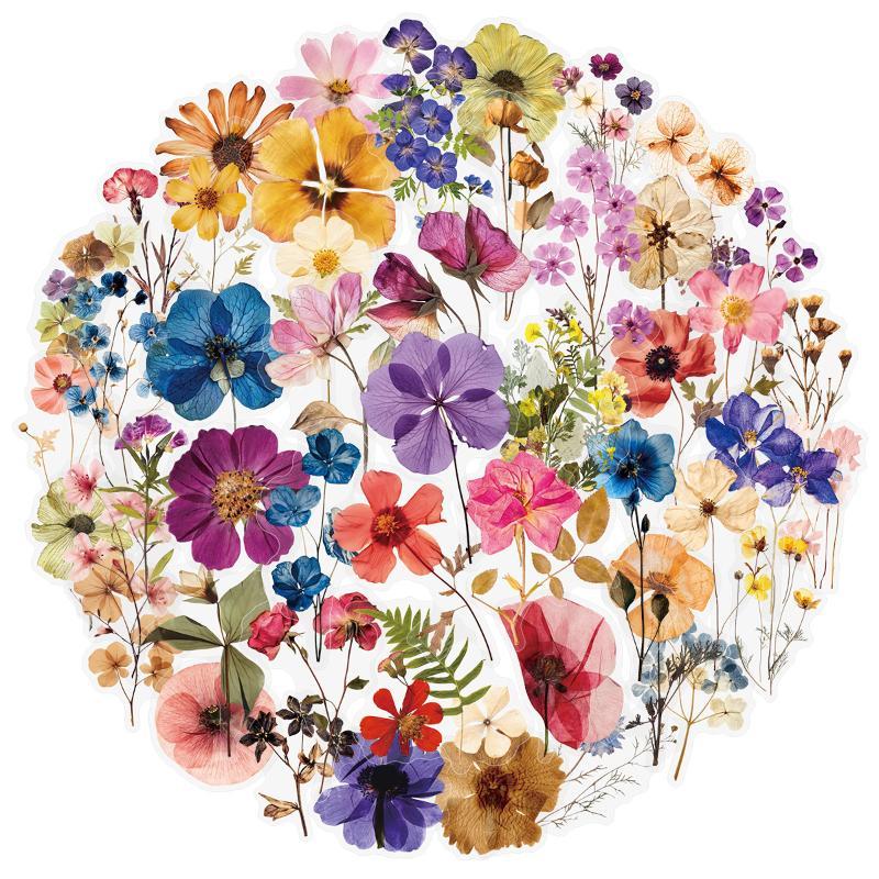 Transparent PET Waterproof Flower Plant Stickers 50Pcs Decor Decals for DIY Diary Phone Case Handmade Craft