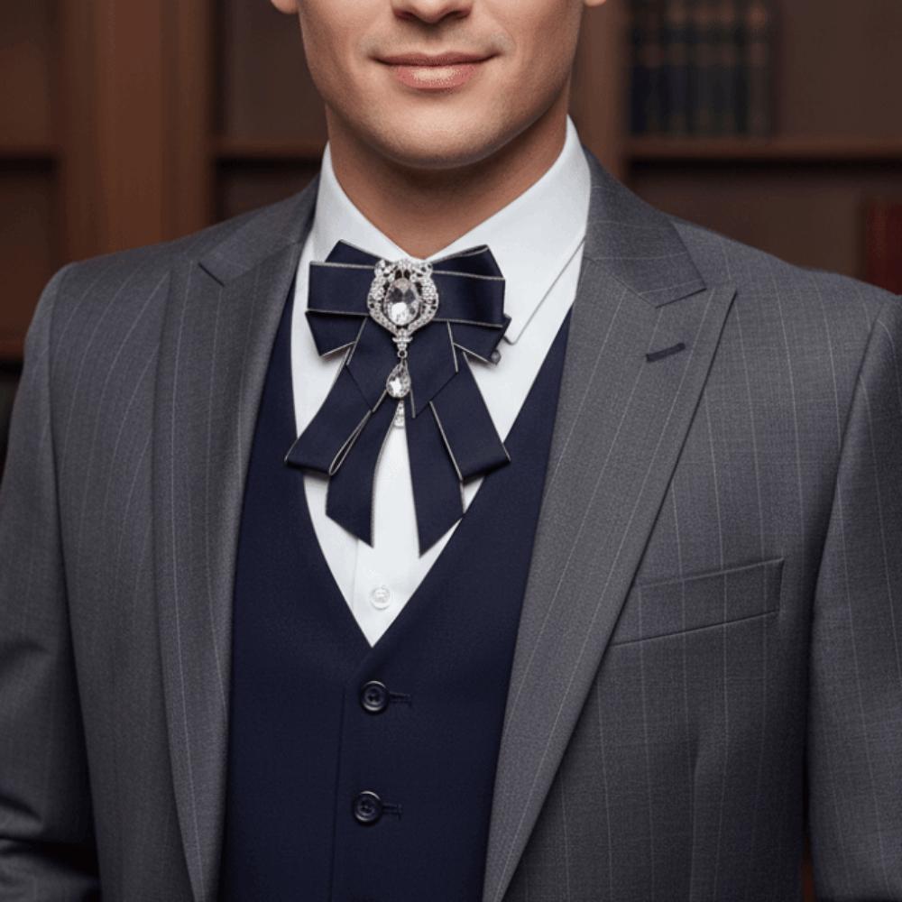 Crystal Bow Tie Rhinestone Ribbon Bow Brooch Fashion Neck Tie  For Men and Women