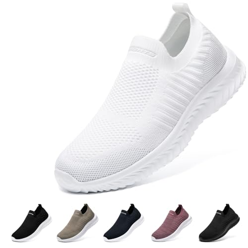 [STRDEOUT] [Innovative Comfort Design] Men s Slip-On Laceless Sneakers, Mesh, Nurse Shoes, Hospital Shoes, Nursing Shoes, Lightweight, White