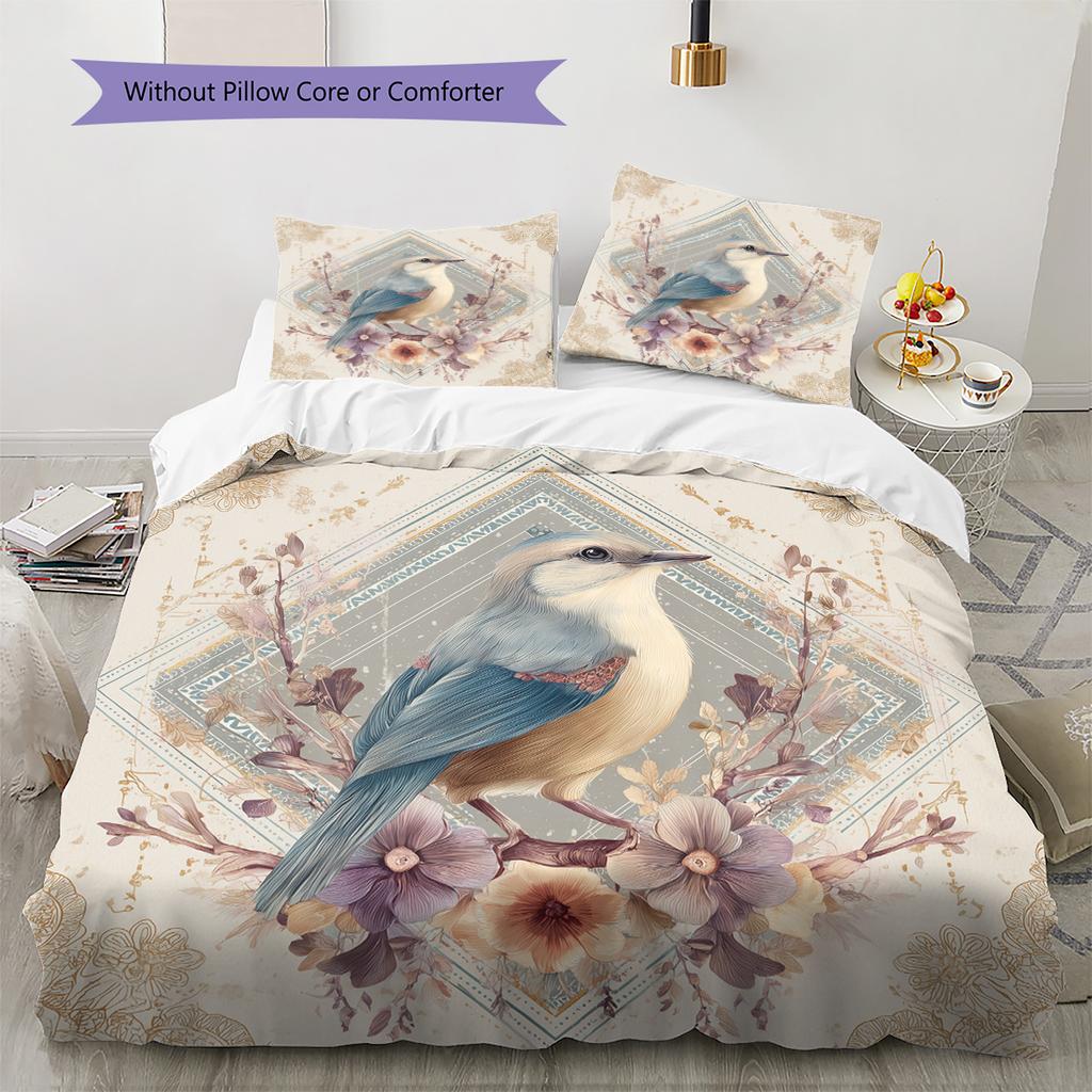 Flower Bird Pattern Bedding Quilt Set  Home Decoration  Gift (1 * duvet cover + 2 * pillowcase  without core)