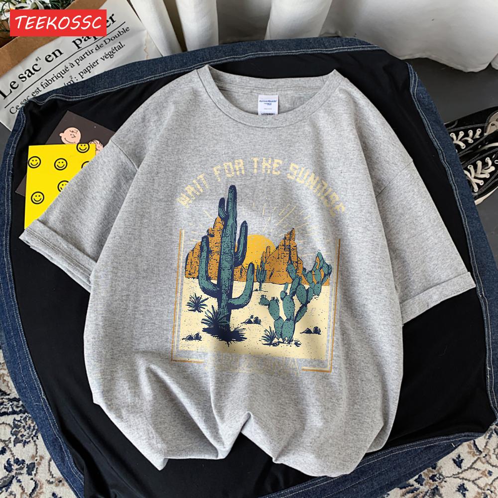 Wait For The Sunrise Print Tee Clothing Femme Versatile Personality T-Shirt Cool Lovely T-Shirts Oversized Vigor Short Sleeved