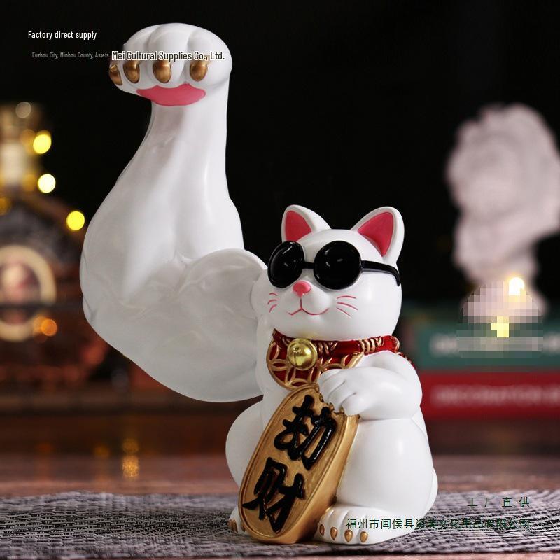 Robust Cat Figurine: Strong, Good Luck Welcoming Gift for Shops with Functional Cash Register Ornament