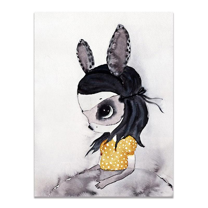 Moderne Nordic Kaninchen Mädchen Engel Wand Kunst Cartoon Leinwand Malerei Spray Farbe Kunst Poster Kinder Baby Kinderzimmer Wandmalereien