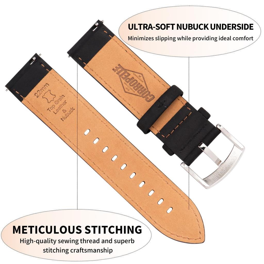 CORROPELLE Pulseira de Relógio de Couro Genuíno de Substituição Rápida Sem Ferramentas Retro Elegante Crazy Horse Tátil Unissex, Liberação Rápida, 18mm, 19mm, 20mm, 21mm, 22mm,
