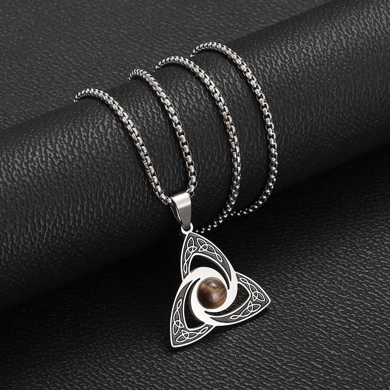 Trinity Knot Womens Necklace for Mens Stainless Steel Tiger Eye Stone Irish Celtic Lucky Charm Necklace