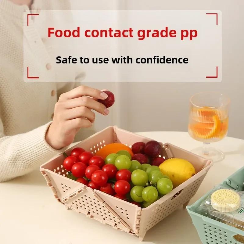Hot  Drain Basket, Fruit Basket, Foldable Plastic, Large Capacity, Raised Tiptoe, Household Kitchen, Vegetable Washing Basket
