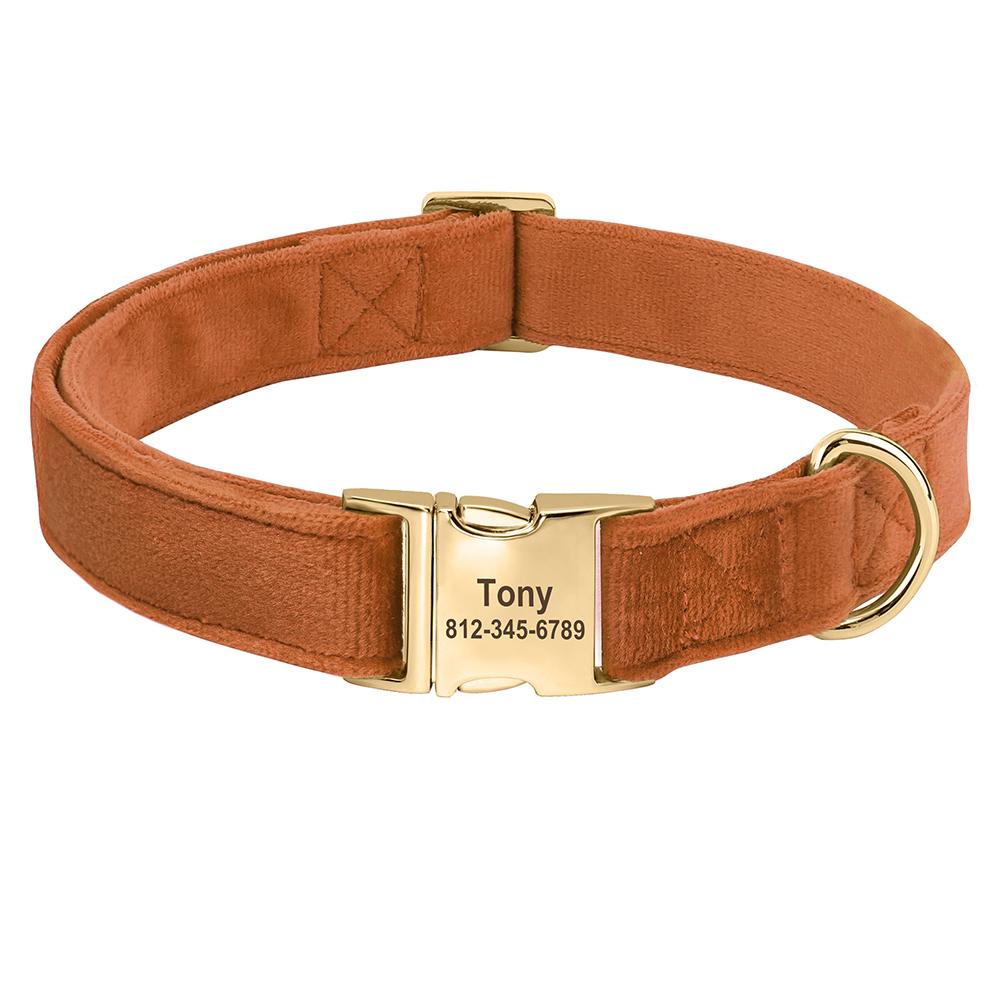 

Personalized Velvet Dog Collar Super Soft Dogs ID Buckle Collars Engrave Name Pet Necklace Adjutable For Small Medium Large Dogs 25-43cm
