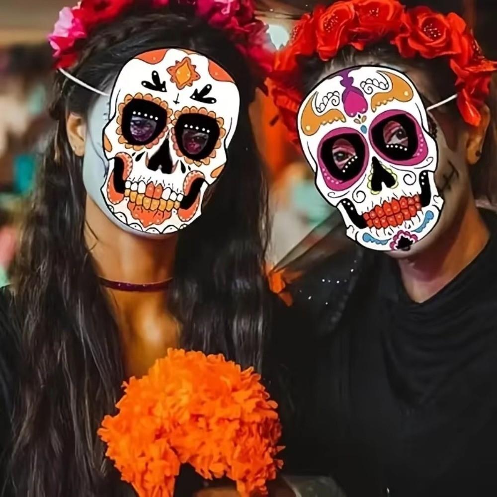 6 szt. Kolorowa Maska Czaszki na Halloween Pełna Twarz Meksykańska Maska Czaszki Nowa Maska na Twarz Czaszka Dzień Zmarłych