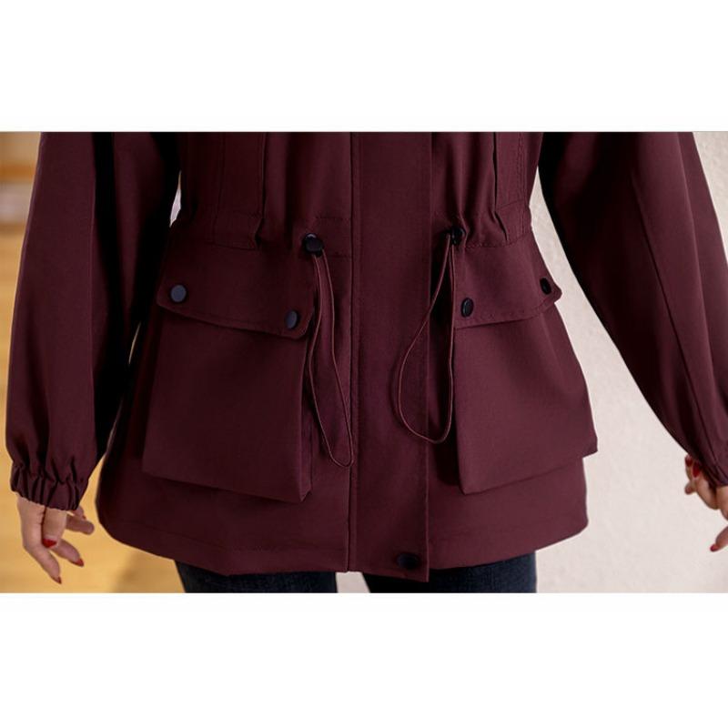 Elegant Women Hooded Trench Coat Slim Fit Spring Autumn Long Coat with Lining Casual Outerwear