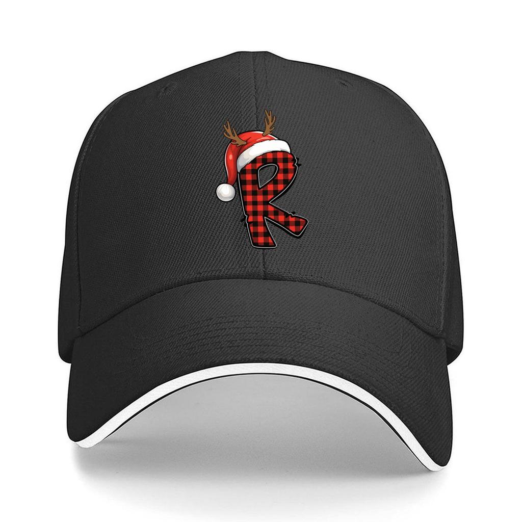 Christmas Alphabet Letter R Buffalo Plaid Santa Reindeer Sandwich Baseball Cap Sun Cap Outdoor Workouts Hat
