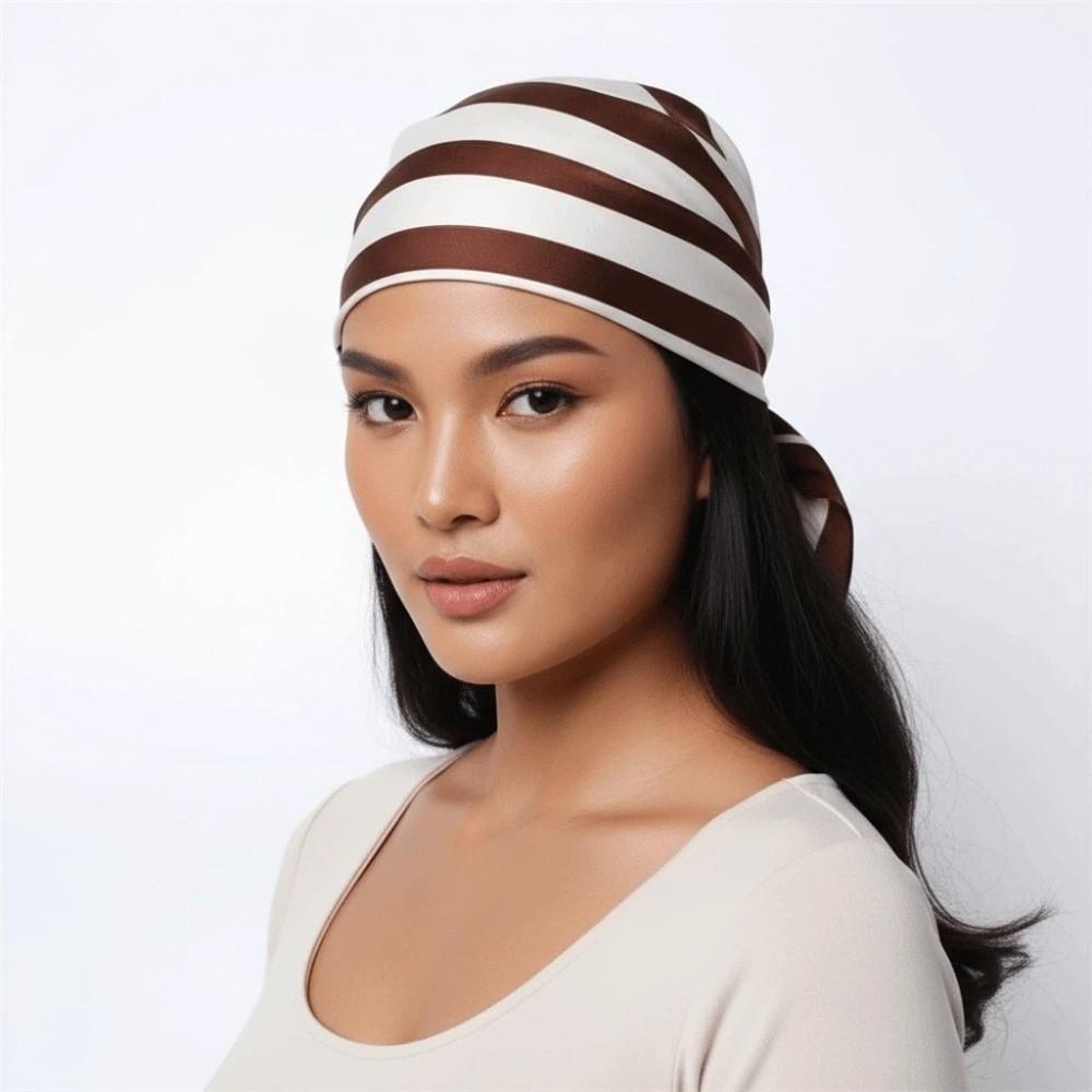 Breathable Stripes Square Headscarf Lightweight Printed Silk Scarf 90 CM Square Scarf Outdoor