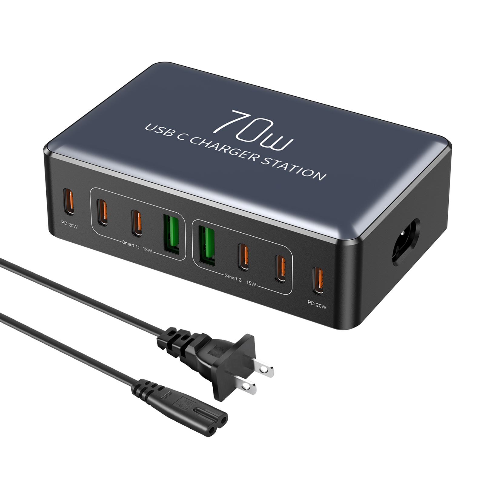 

70 Вт 8 портов USB TypeC зарядное устройство быстрая зарядка настольная зарядная станция для смартфона наушники US Plug чёрный