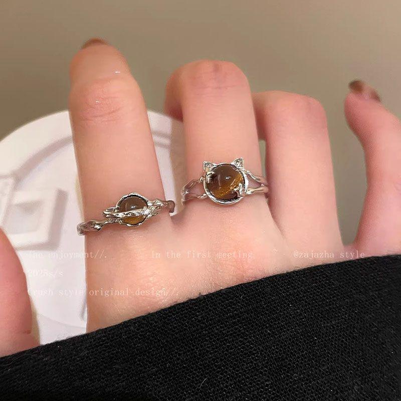 Cosmic Star Malachite Tiger's Eye Ring - High-End Retro Stackable Women's Index Finger Jewelry for Autumn/Winter.