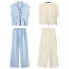 Kaslead New Arrival Women's Clothing Fashion Style Sleeveless V Neck Tops Casual Pants 1971140 1971040
