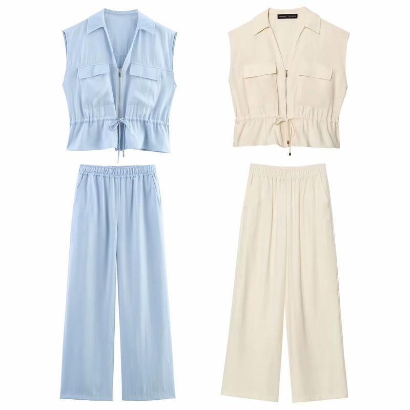 Kaslead New Arrival Women's Clothing Fashion Style Sleeveless V Neck Tops Casual Pants 1971140 1971040