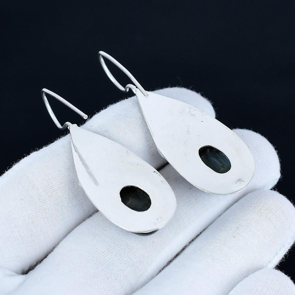 Labradorite Gemstone Earrings, 925 Sterling Silver Earrings, Handmade Silver Earrings For Gift, Labradorite Dangle Earrings Valentine's Day Gift