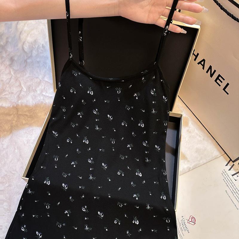 

Модальный черный ромпер в цветочек с подкладками на груди - Утягивающий, облегающий бедра, сексуальный шорты для сна S (Weight: 80-95 Jin)