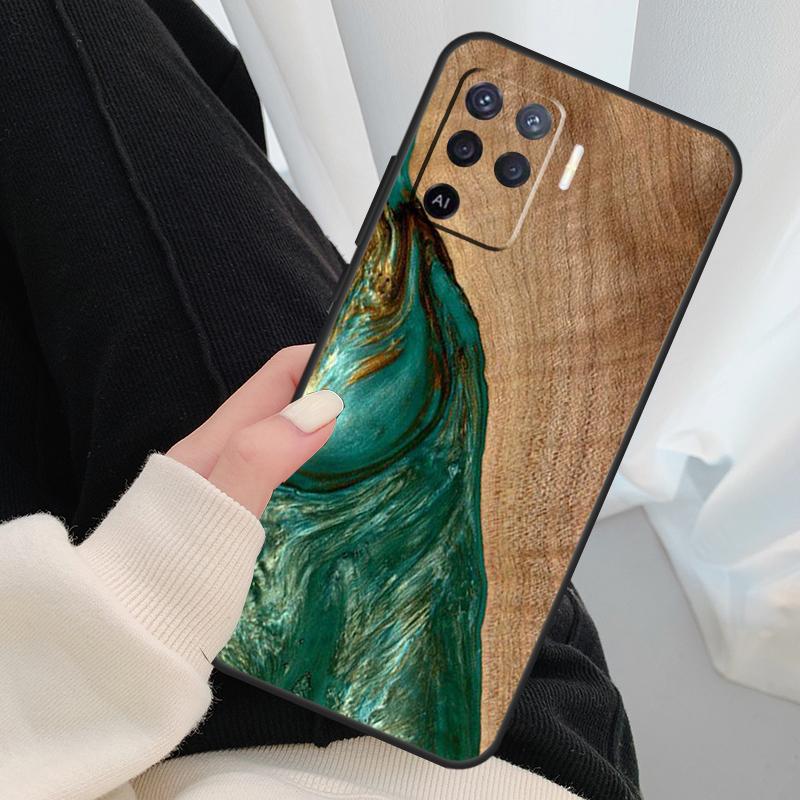 Hybrid Wood Resin Case For Oppo A17 A57 A77 A40 A78 A54 A74 A94 A76 A16 A96 A18 A60 A80 A38 A58 A98 A15 A5 Pro