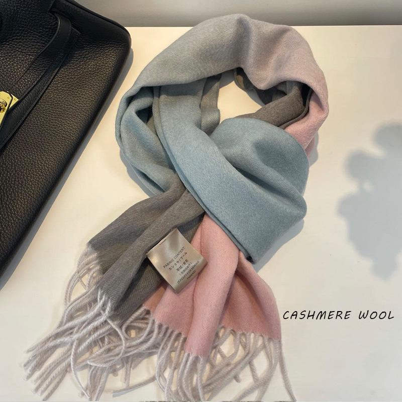 

Gradient Cashmere Scarf: Women s & Men s Winter Wool Colorblock Reversible Neck Warmer