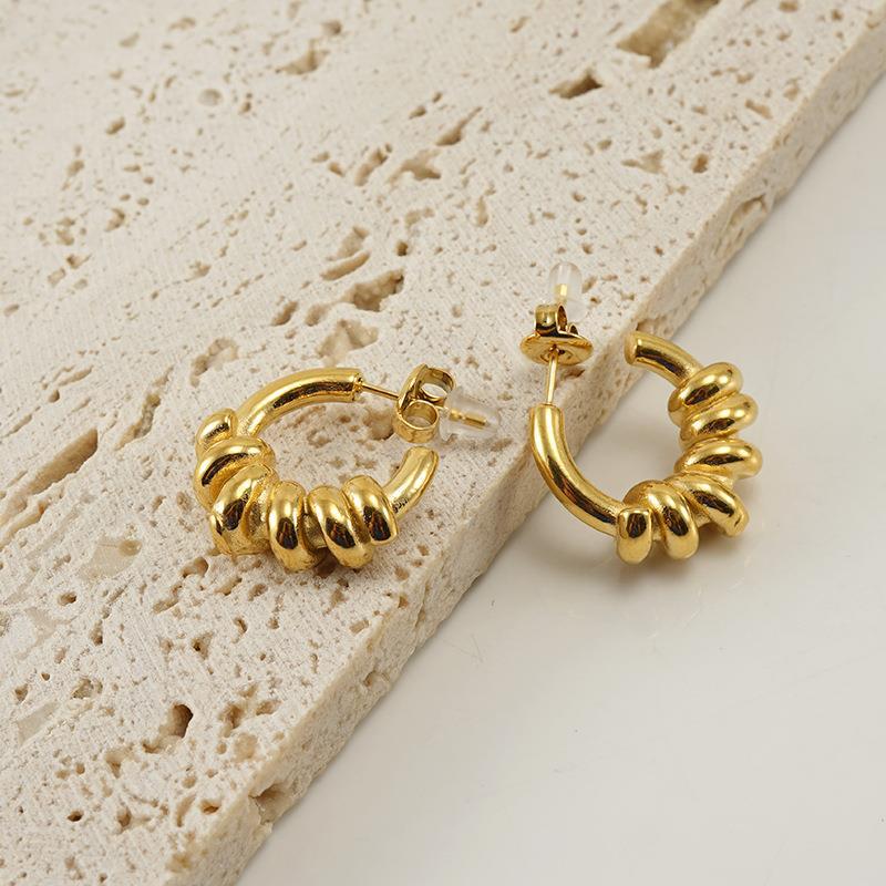 Stainless Steel Spiral Round Earrings for Women, 18K Gold-Tone Titanium Fashion Style