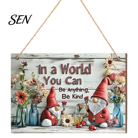 Festive Front Door Signs 2D Christmas Wooden Hanger Ornaments, Santa Snowman Reindeer Welcome Wall Xmas Hanging Decor Sign, Rustic Farmhouse