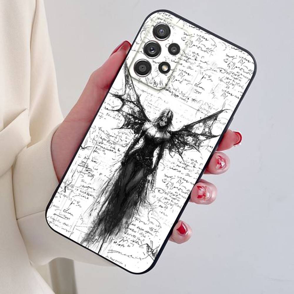 Gothic Cyber Sigil Cross Eyes Skull Phone Case For Samsung S25,24,21,22,23,30,Ultra,20,Plus Black soft silicone case