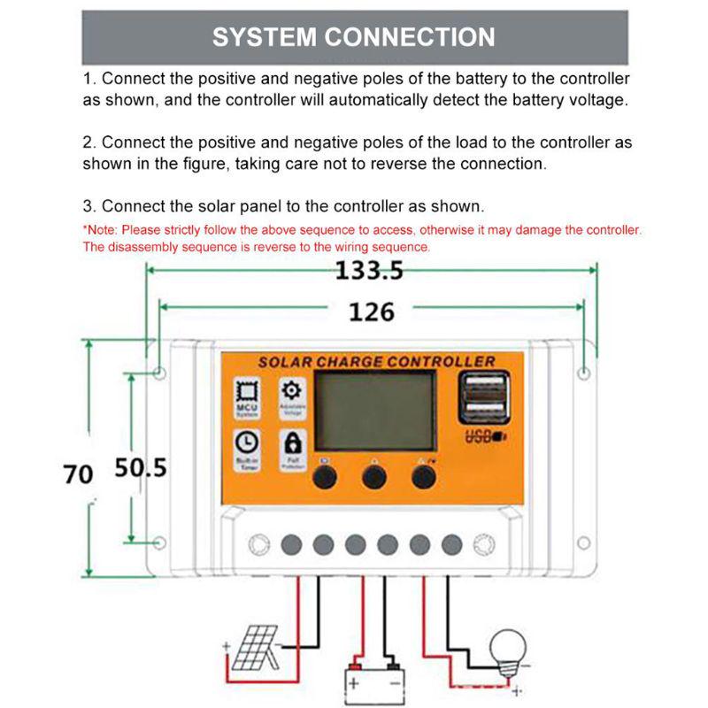 10A/20A/30A/40A/50A/60A/70A/80A/90A/100A Ecran LCD automat Controler de încărcare solară Regulator cu panou solar dublu USB 12V24V