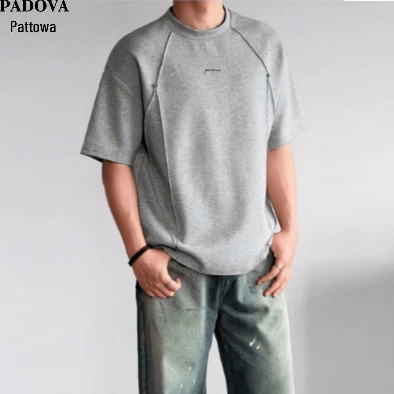 Patova Men s Rivet Split Round Neck Short Sleeve Top L