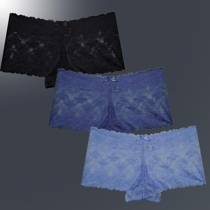 3ks/Sada Dámské Sexy Krajkové Kalhotky Průhledné Spodní Prádlo s Květinovými Listy V-Pas Boyshort pro Ženy Měkké Intimní Prádlo