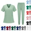Women's Short Sleeved Color Round Neck Pocket Top Pants Work Clothes Two Piece Set
