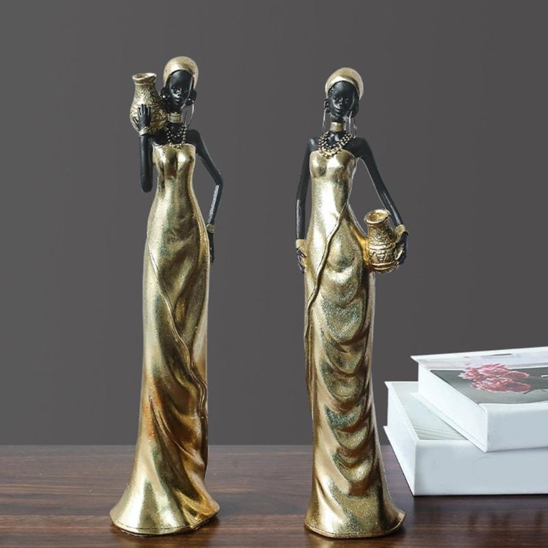 652F Resins Statue African Black Woman Figurines for Enhancing Artistic Ambiances Home