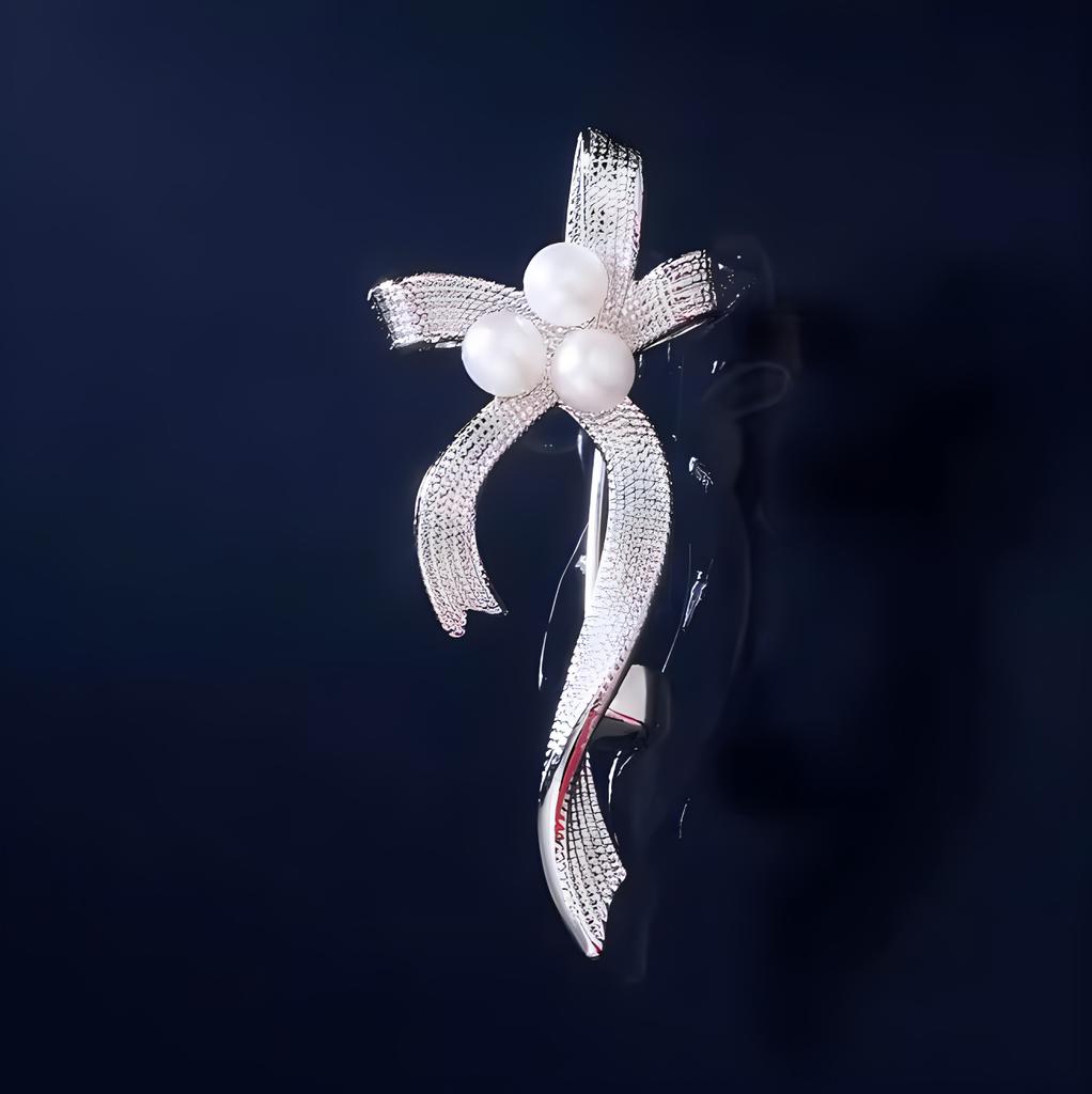 Ribbon Pearl Brooch, High-end Women's Light Luxury, Versatile, Unique Brooch, Niche Design, Anti-glare Clasp Pin