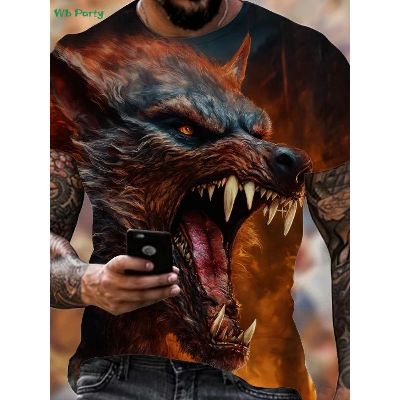 Fashion 3D Wolf Graphic T-Shirt Summer Outdoor Men's Short Sleeved Tee New Trend Round Neck