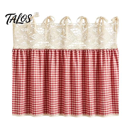 Dustproof Oven Handle Protector Farmhouse Stove Skirt, Plaid Crochet Lace Curtain, Rustic Kitchen Cabinet Decoration Skirt Curtain with Ties