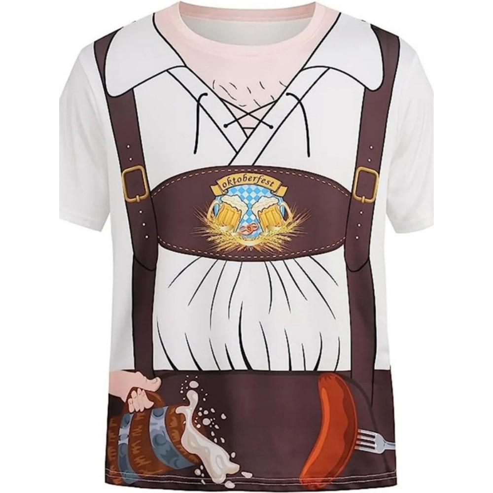 Novelty Lederhosen Print Polo Shirt, Fun Themed Casual Wear