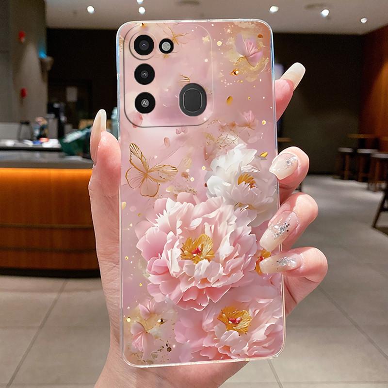 Back Cover For Tecno Spark 8C Case Clear Luxury Fashion Aesthetic Butterfly Flower Soft TPU Silicone Phone Case Tecno KG5k KG5j