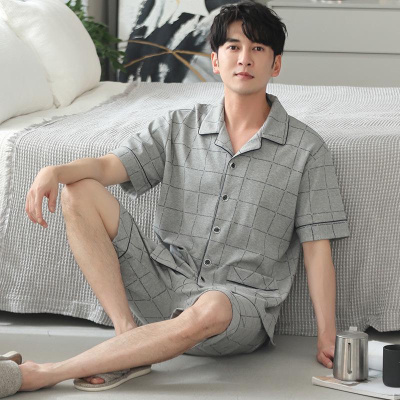 High-End Men's Summer Cotton Pajama Set - Short-Sleeved for Teens to Middle-Aged