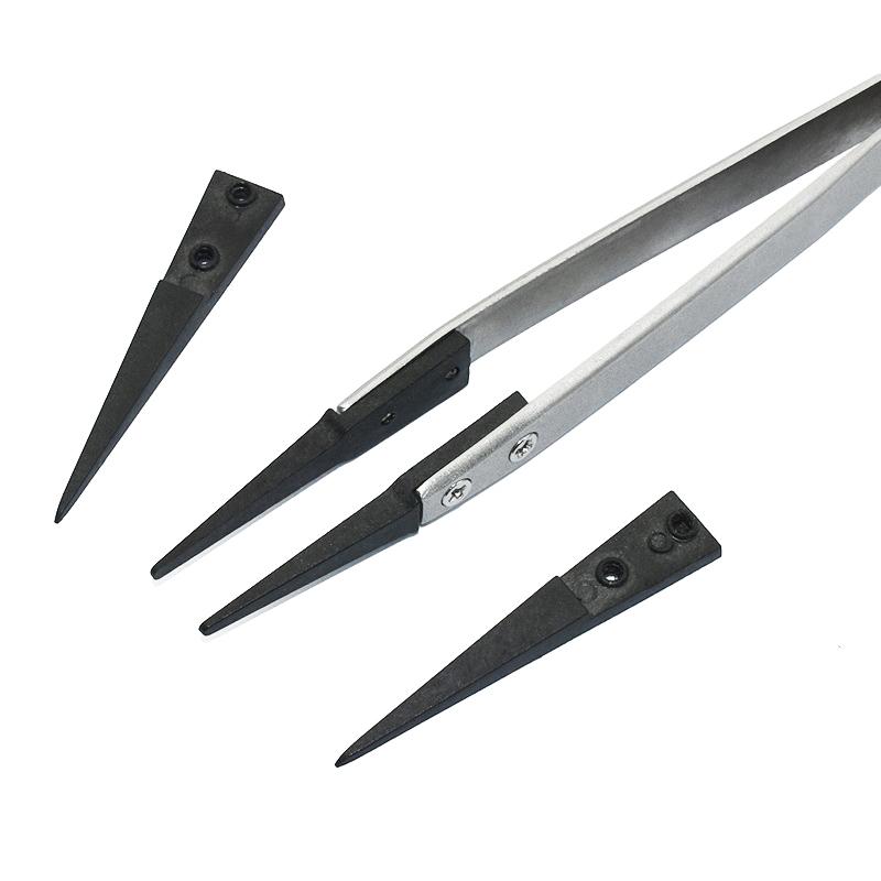 Precision Anti Static Esd Tweezers Replaceable Tips Conductive Plastic Head Tweezers For Electronic Soldering