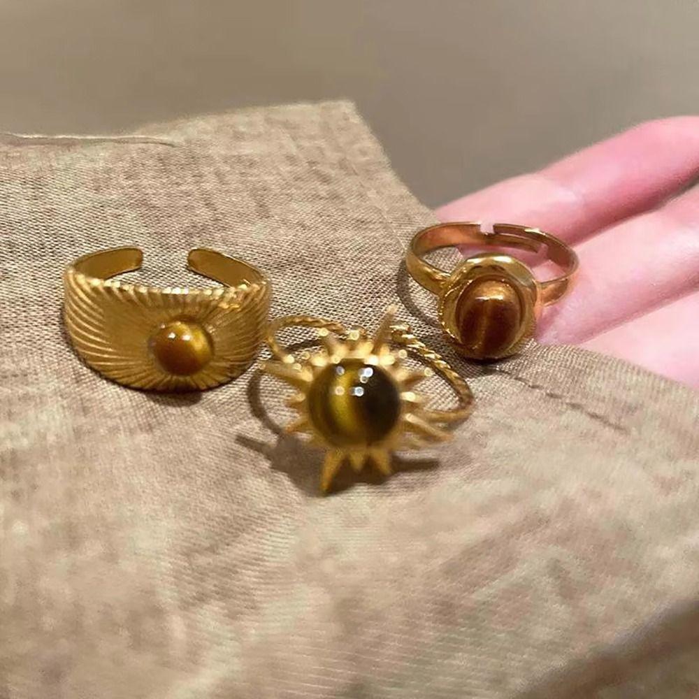 1Pcs Vintage Brown Women Ring Adjustable Sunflower Ring Durable Open Ring