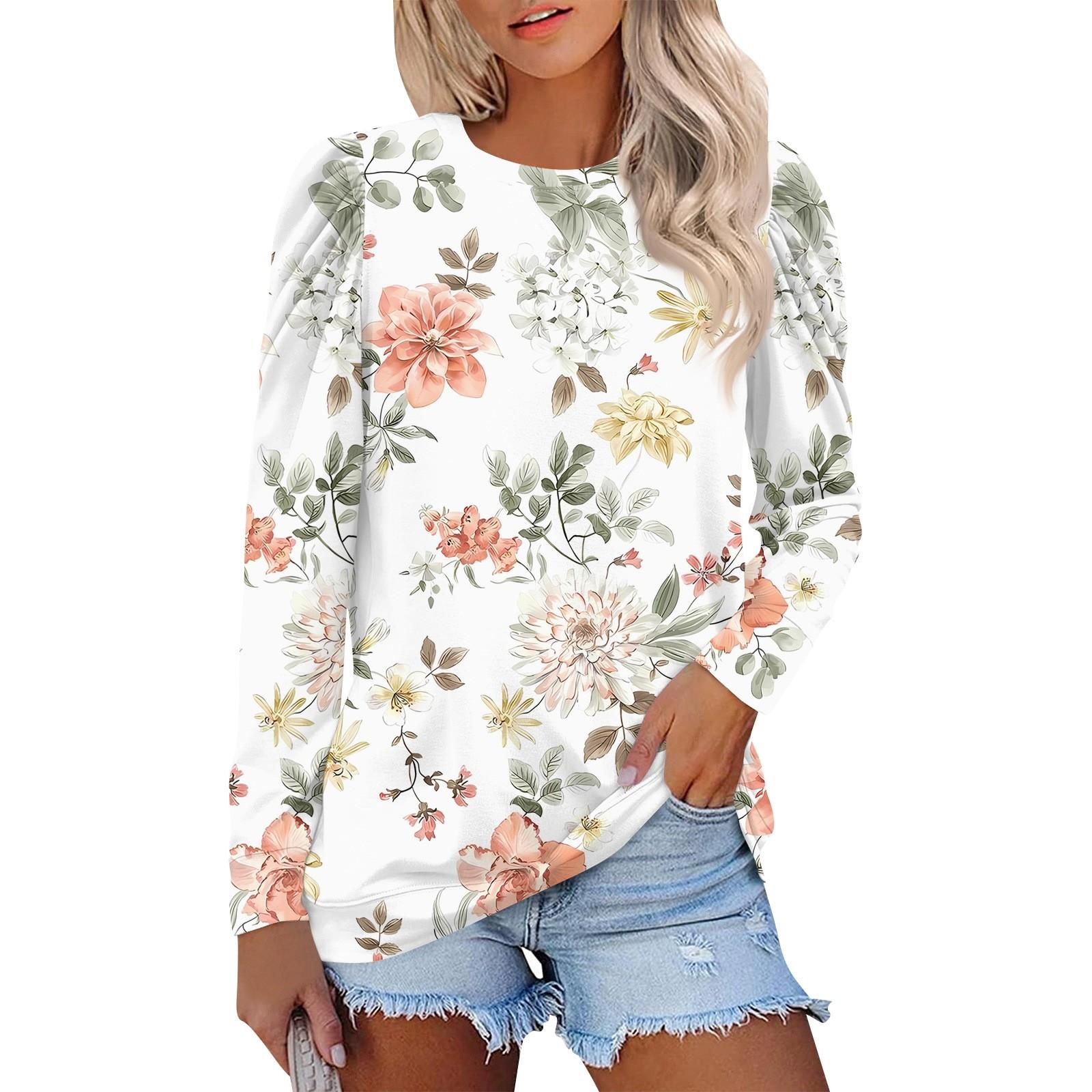 

Топи для жінок, осінні сорочки з довгими рукавами, повсякденні пуловери з круглим вирізом, м’які, розслаблені топи з принтом XL білий