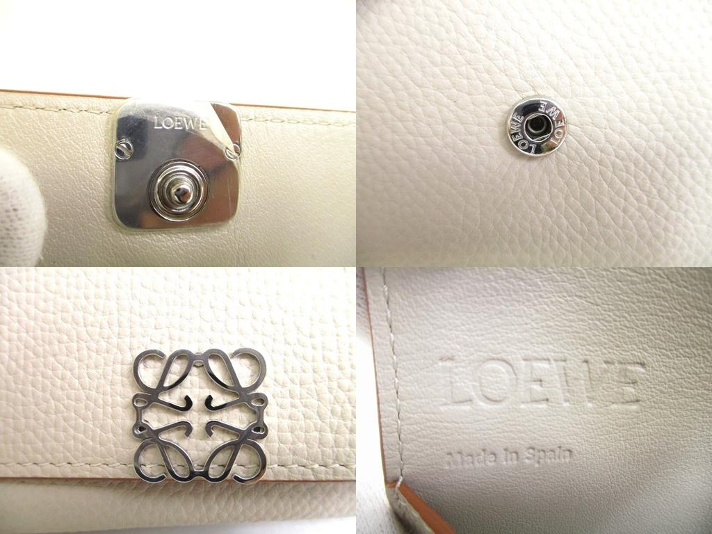 Authentic LOEWE Anagram Light Gray Leather Business Card Holder #a874  Refurbished